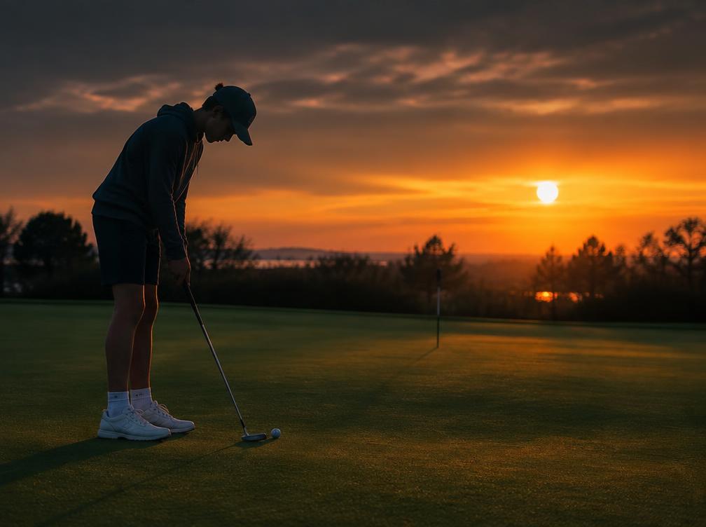 Golfer putting on a golf green